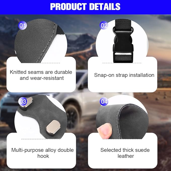 Car Headrest Hook, 2PCS Suede Vehicle Back Seat Storage Hanger with Double Metal Hook, Automotive Seatback Organizer for Purse Handbag Coat, Compatible with Most Sport Seat (Grey)