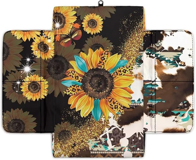Wanyint Aztec Sunflower Leopard Cow Print Auto Center Console Cover Non-Slip Soft Armrest Storage Box Mat Scratch Resistant Middle Console Cover Arm Rest Pad Car Interior Decor Accessories