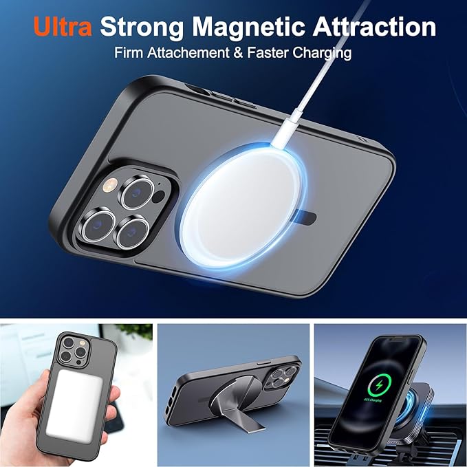 SUPFINE Magnetic for iPhone 12 Pro Max Case (Compatible with MagSafe) (Military Grade Drop Protection) Translucent Matte Shockproof Phone Case,Black