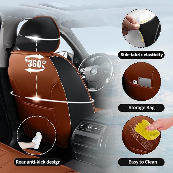 Fit Tucson Car Seat Covers Compatible with Hyundai Tucson 2010-2024 2026, Premium Leather Breathable, Wear Resistant, Airbag Compatible, All-Weather Protection & Full Coverage, Full Set Brown