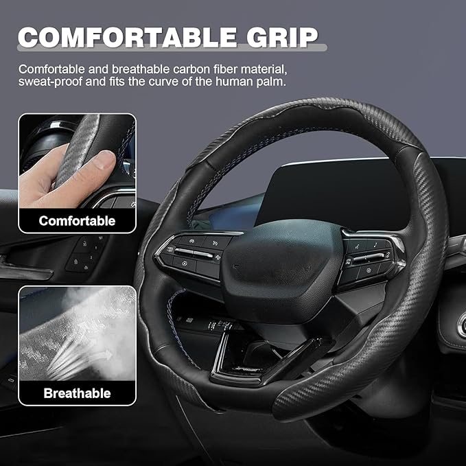 3 PCS Carbon Fiber Steering Wheel Cover, Anti-Slip Wrap Snap on Car Steering Wheel Protector, Segmented & Butterfly Design, Universal for Most Cars, SUVs, Trucks (Black)