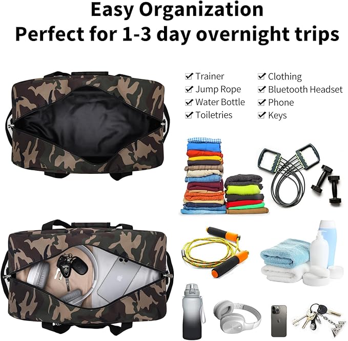Small Gym Bag 18 inch Carry On Duffel Bag for Weekender Travel - Camouflage
