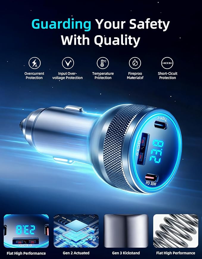 Starlink Mini Cable, 4-in-1 Starlink Mini Car Charger DC Power Cable + 12V-24V Cigarette Lighter Adapter with Digital Display, USB-C PD 45W and Dual USB-A 35W Ports for Cars, Suitable for Cars (10FT)