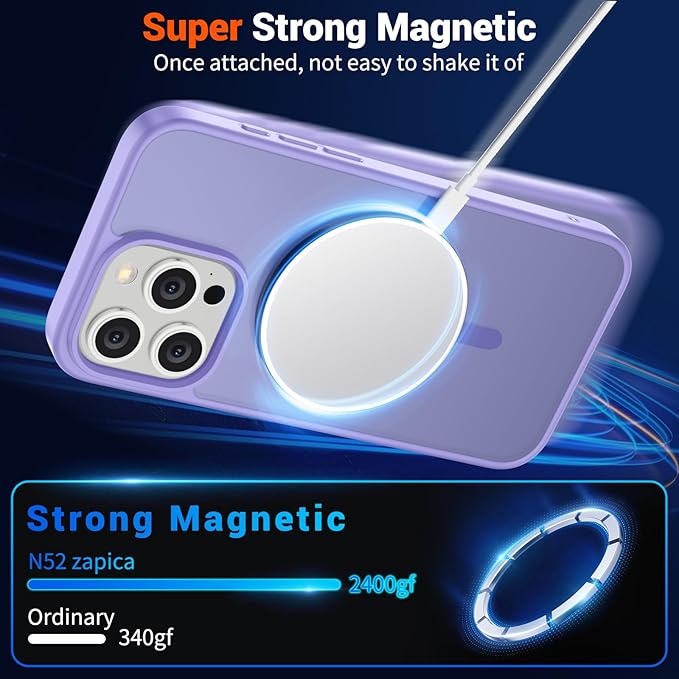 SUPFINE Magnetic for iPhone 15 Pro Case (Compatible with MagSafe) (Military Grade Drop Protection) Slim Translucent Matte Shockproof with Anti-Fingerprint Phone Case,Purple