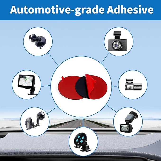 4Pcs Heavy Duty Dash Cam Adhesive Pads - 248°F Heat Resistant Sticky Tape for Windshield, Car Mounts & GPS, 60% Stronger Grip, No Residue, Universal Fit for All Dash Cams (2.2 inch Round)