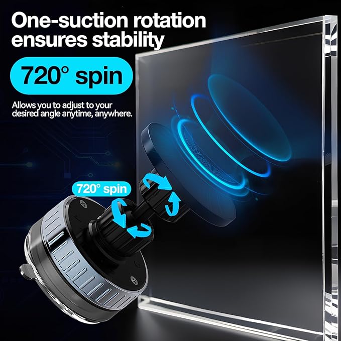 2025 Upgrade Vacuum Magnetic Phone Holder, 720° Retatable Suction Cup Phone Mount, Strong Magnetic Cell Phone Holder for Car/Gym/Mirror/Desktop/Smooth Surface, Compatible with Magsafe iPhone