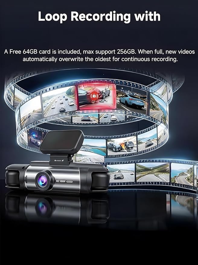 Dash Camera Front and Inside,Dashcams for Cars with IR Night Vision Loop Recording G-Sensor 24Hr Parking (1080 P Front and Inside)