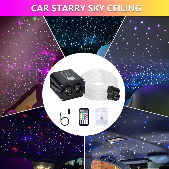 Starlight Headliner Kit,Twinkle + Music Sync Dual Color Fiber Optic Star Ceiling Lights with APP Remote Control, RGBW Star Lights for Car/Home Ceiling Decor, 1300pcs 9.8ft