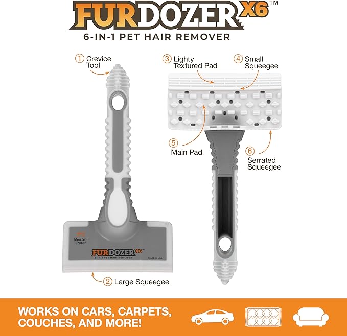 FurDozer Pet Hair Remover & Auto Detailing Tools - Cat & Dog Hair Remover for Carpets, Car Interiors, Couches, Bedding, & Pet Furniture (Gray, (3 Pack) - X6, X3 PRO, X3 MINI)