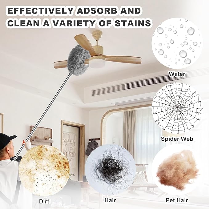 Storystore Ceiling Fan Cleaner Duster - Adjustable Duster with Extension Pole,Dusters for Cleaning Fan Blade, Walls and Cobweb (2Pcs Grey)