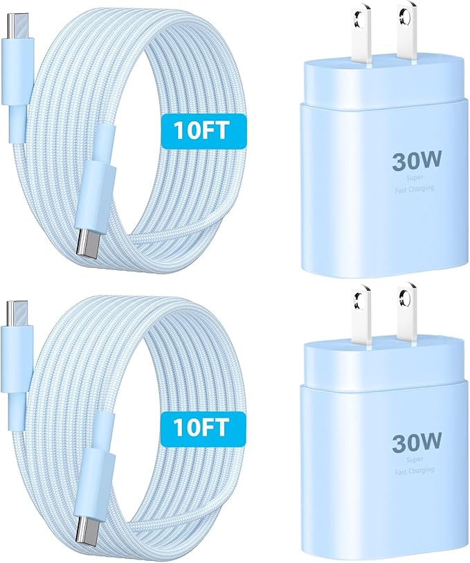 Phone 16 15 Charger Fast Charging,30W Type C Chargers USB C Charge Block with 2 Pack 10FT USB C Cable Nylon Braided for Phones 16/16 Plus/16 Pro/16 Pro Max/Phone 15/15 Pro Max/Pad Pro/AirPods,Blue