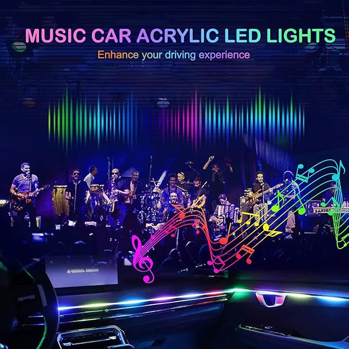 Interior Car LED Strip Lights, RGB 2 in 1 Dynamic Dreamcolor Chasing Acrylic LED Lights for Car, USB Powered Ambient Lighting Kits with Wireless APP, Sound Active Function Car Neon Lights (2 in 1)