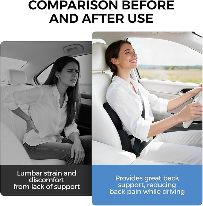 BEBAS Lumbar Support Pillow for Car, Ergonomic Memory Foam Back Cushion for Driving, Lower Back Support for Pain Relief, Lumbar Cushion for Car Seats, Office Chairs, Wheelchairs - Black