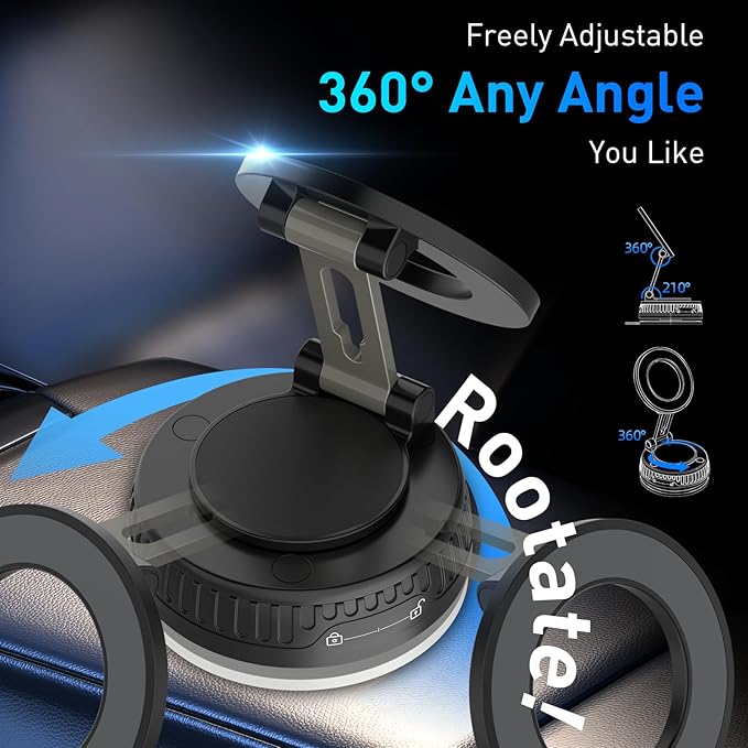 Car Phone Holder for Magsafe [Strongest Suction & Magnetic] 360° Adjustable Car Phone Mount,Cell Phone Holder for Your Car for All Smartphones & All Car Models