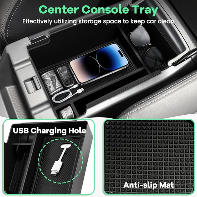 2PCS Center Console Organizer Tray Compatible with Subaru Crosstrek 2024 2025/Impreza 2024 2025 Interior Accessories, Silicone Center Console Wireless Charging Mat + Armrest Storage Box