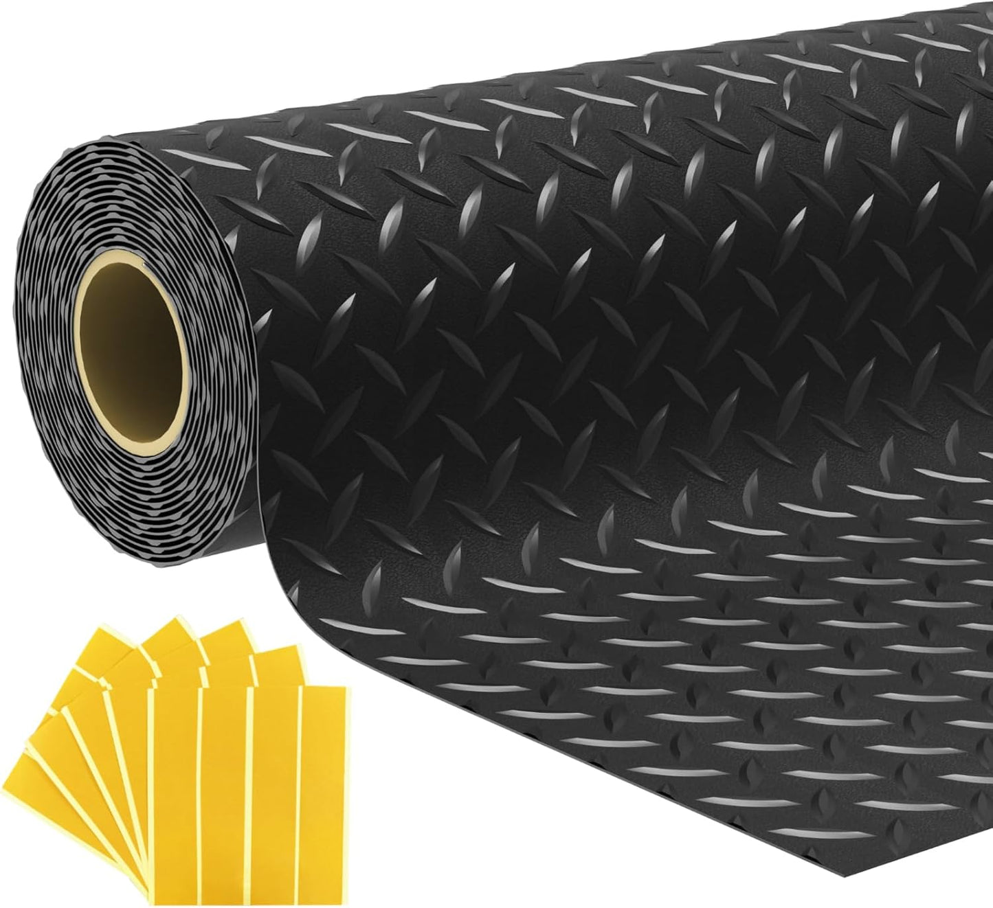7.5x20 FT Garage Floor Mat, 2.8mm Thickened Flooring Roll with 20Pcs Tapes, Diamond Plate PVC Rubber Trailer Mat, Non-Slip Floor Protector Mat for Garage, Warehouse, Gyms, Trailer(Matte Black)