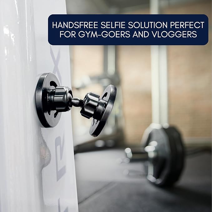 Eco-Fused Dual Magnet Phone Mount for Gym - Unleash The Powerful Magnets for Hands-Free 360° Vlogging! MagSafe Compatible, Adheres to Any Metal Surface - for Smartphones, Tripods, and Action Cameras.