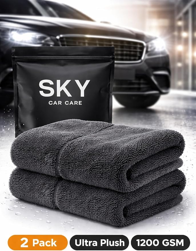 Microfiber Car Drying Towel 2 Pack, Ultra Absorbent Car Cleaning Cloth, Scratch Free & Streak Free Car Drying Towels for Cars, Trucks & Bikes – 30x40 cm (12x16 Inch) Grey