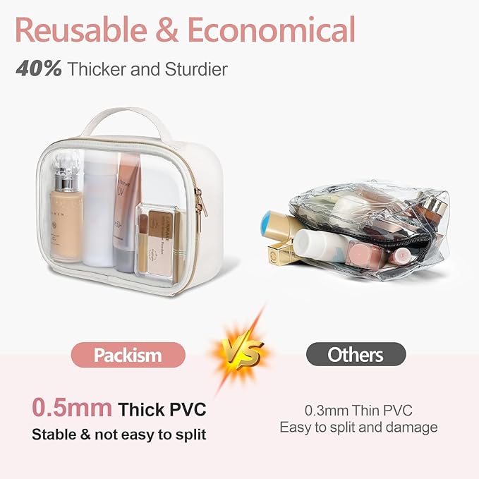 PACKISM Clear Makeup Bag - TSA Approved Toiletry Bag for Carry-on & Checked Luggage, Water Resistant Car Storage Organizer with Reinforced Seams