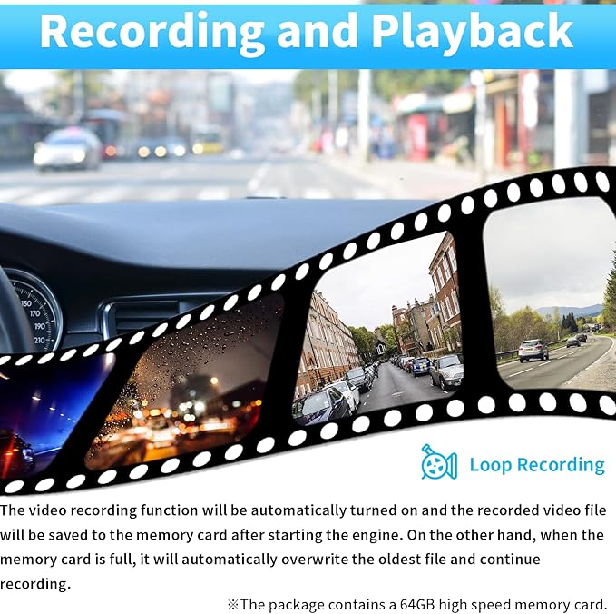 3 Camera Wired Backup Camera System Dash Cam for Truck/RV/Trailer/Bus/Tractor 10.1" Touch Monitor Loop Recording Split Screen 1080P Rear View & 2 Side View Camera Night Vision IP68 Back up Camera