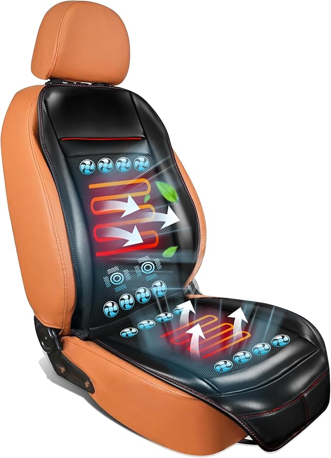 Cooling Car Seat Cover Ventilated Cooling Seat Covers for Cars Front Seats Leather 3-in-1 16 Fans Cooling Car Seat Cushion Massage Car Seat Cover with Climate Control 1PCS (Black)