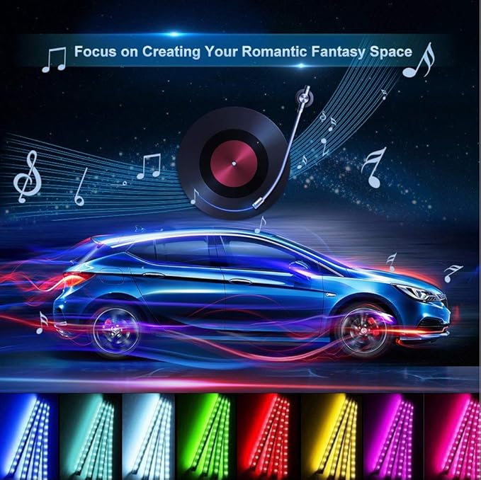 Led Interior Car Lights, Controller Led Lights for Cars, Multicolor Music Underglow Lighting Kits with Wireless Control and Sound Active Function, Car Charger Included, DC 12V