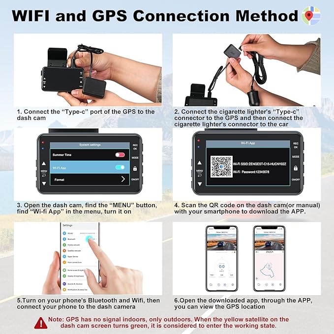 Dash Cam Front and Rear, 4K+1080P FHD Dual Camera with ADAS, GPS, 5G WiFi & App Control, 64GB Card Included, G-Sensor, Night Vision, Loop Recording, 170°Wide Angle, WDR, 24H Parking Mode