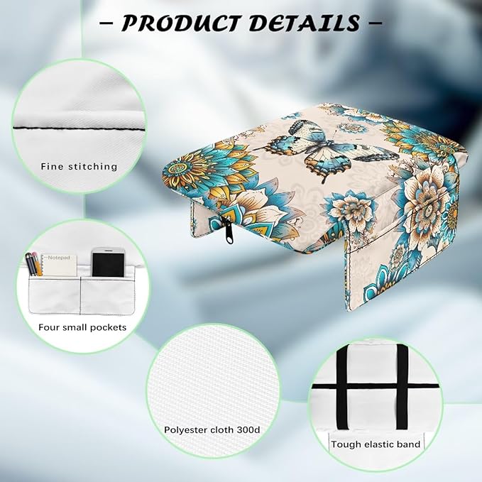 Dreaweet Thick Center Console Cover Boho Butterfly Car Arm Rest Cover for Women Car Armrest Storage Box Mat Soft Comfy Arm Rest Cushion Pads for SUV Truck Sedan Vehicle