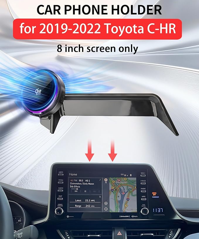 Qi2.2 25W Magnetic Car Mount Charger for Toyota C-HR 2019 2020 2021 2022 Accessories, for Fast Charging Cell Phone Holder 8 Inch Screen Fixed Clip with Cooling Fan＆54W Fast Adapter