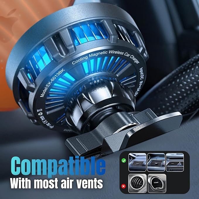 Esoulk [2026 Upgraded] Qi2 25W Fast Wireless Car Charger with Cooling Fan, MagSafe Compatible Magnetic Mount, 3-in-1 Dashboard/Windshield/Air Vent Phone Holder for iPhone & Android