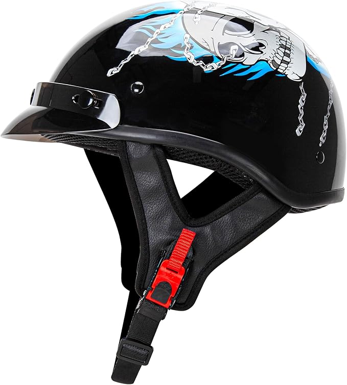 Cartman Cruiser Scooter Motorcycle Half Face Helmet, Blue Skull Graphics, DOT Approved for Bike Scooter ATV UTV Chopper, Small