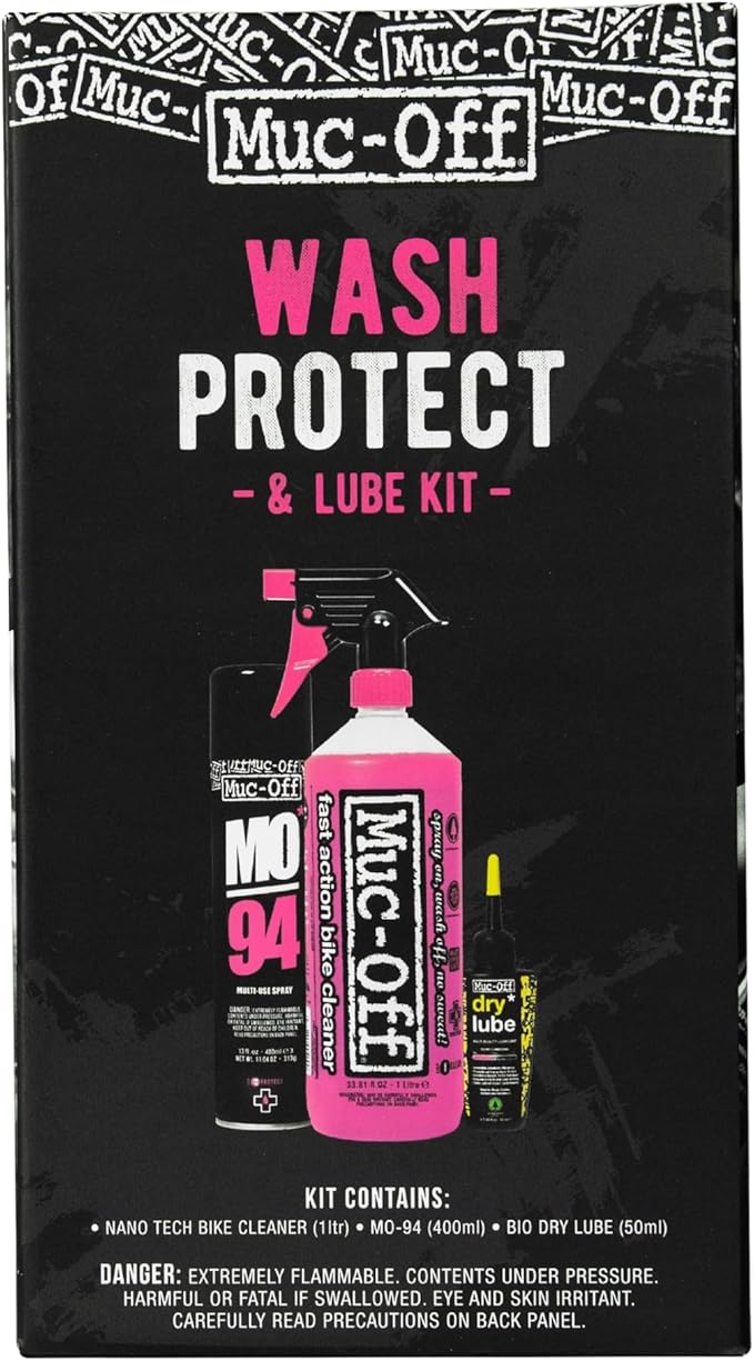 Muc-Off Wash, Protect & Lube Kit | Complete Bike Cleaning & Maintenance Kit | Includes Nano Tech Bike Cleaner, MO-94 Protect Spray & Dry Chain Lube