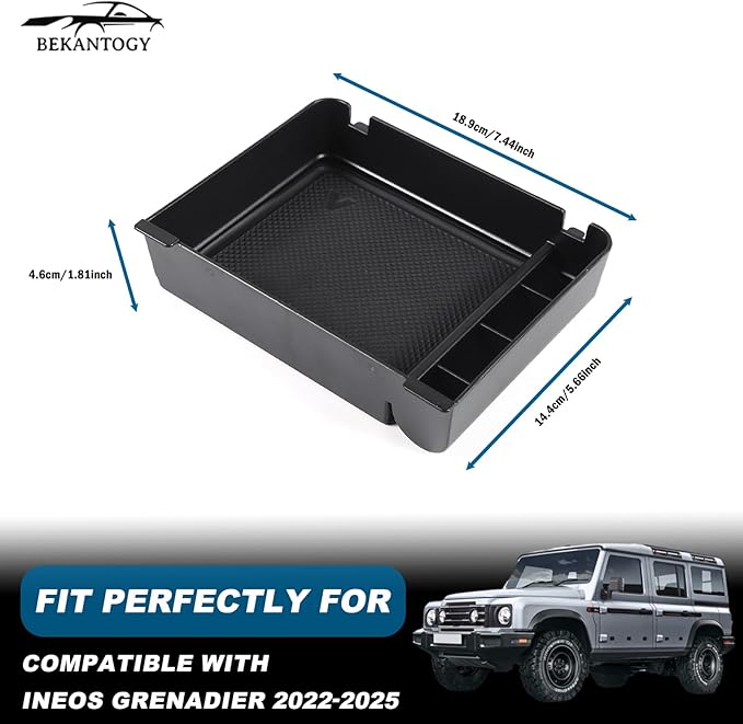 Car Armrest Storage Box Tray Compatible with INEOS Grenadier 2022 2023 2024 2025 2026 Center Console Armrest Organizer Storage Box Tray With Anti-Slip Mat ABS Accessories