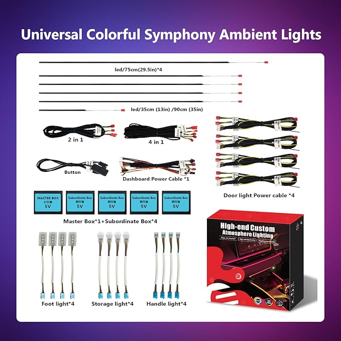 Car-Ambient-Lighting-Kit,RGB 18 in 1 256 LED with Wireless APP DIY Modes Acrylic Interior Car LED Strip Light