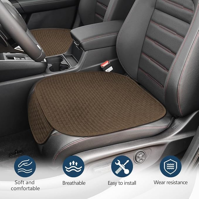2PCS Car Seat Bottom Cover Pad, Car Seat Mat, Driver Cushion with Comfort Memory Foam & Non-Slip Rubber Bottom, Vehicle Accessories Breathable Seat Protector Mat for Auto Office Home (Coffee)