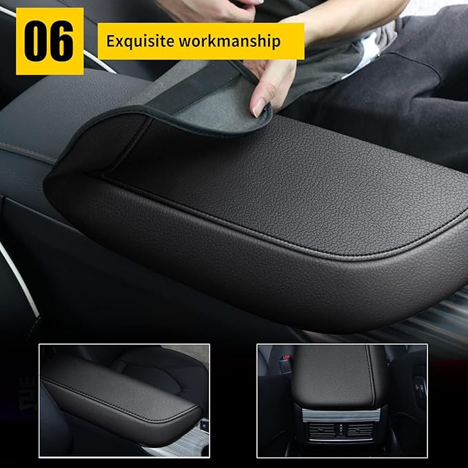 AOMSAZTO Center Console Cover Customized Armrest Cover Compatible with 2018-2024 Toyota Camry, Leather Arm Rest Covering for Car, Well-Make Durable Console Cushion Pad, Black