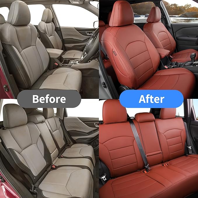 coverdream Forester Leather Seat Covers Full Set for 2025 2026 Subaru Forester Limited,Premium,Sport,Touring Fully Covered,Luxury Waterproof SUV Seat Cushion Car Seat Protector(Wine Red)