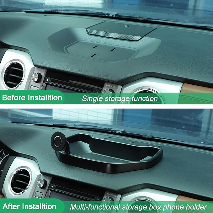 LLKUANG Black ABS Car Center Console Dash Table Storage Tray Fit for Toyota Tundra 2014-2021 Instrument Organizer Phone Holder Cradle Accessories (with Mobile Phone Holder(C))