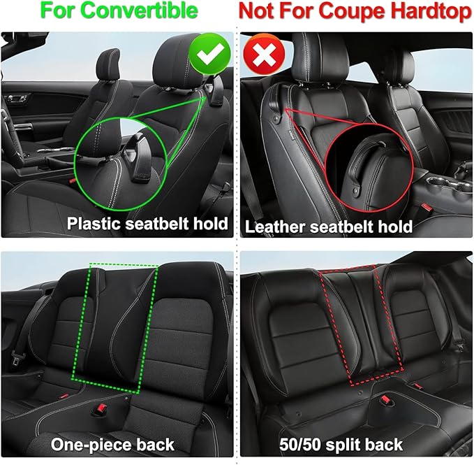 GIANT PANDA Custom Fit Full Set Car Seat Covers for Ford Mustang Convertible 2015 2016 2017 2018 2019 2020 2021 2022 2023 2024 2025 2026, Faux Leather, Black&Red