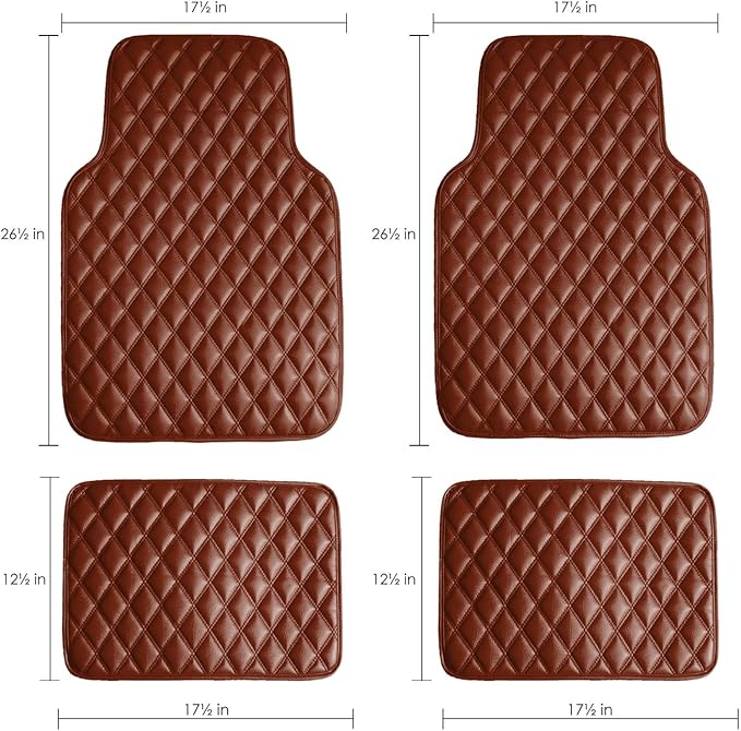 FH Group Floor Mats - Faux Leather Floor Mats for Cars, Universal Fit Automotive Floor Mats, All Purpose Car Floor Mats, PU Leather Protector Mat for Most Sedan, SUV, Truck Floor Mats Brown