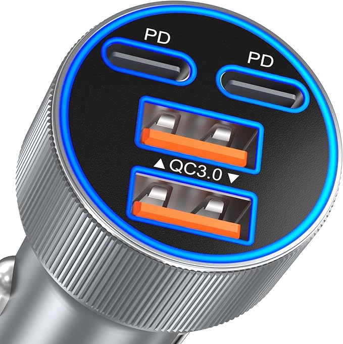 Car Charger USB C, 90W Multi Port Dual 12V Cigarette Lighter USB Charger QC 3.0/PD 45W Super Fast Charging Car Phone Charger Plug Adapter for iPhone 17 16e 15 14 13 12 Pro Max Pad Android(Gray)