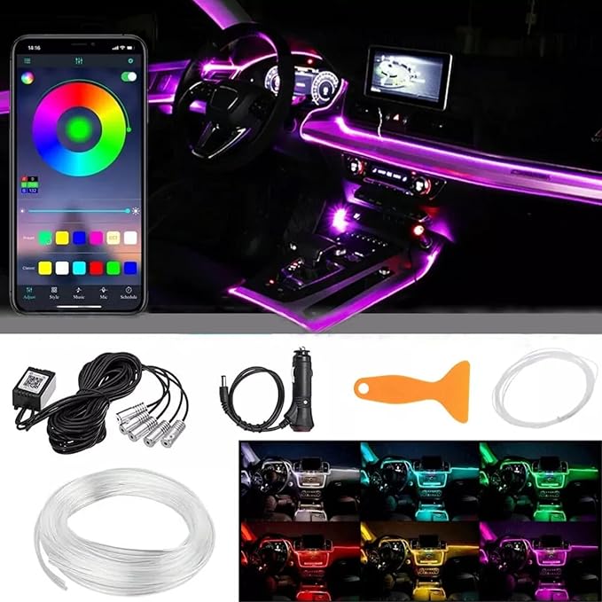 RGB Car Interior Light Strip with App & Voice Control, 16 Million Colors Music Sync LED Ambient Lighting Kit for Car Dashboard, Door, Skylight