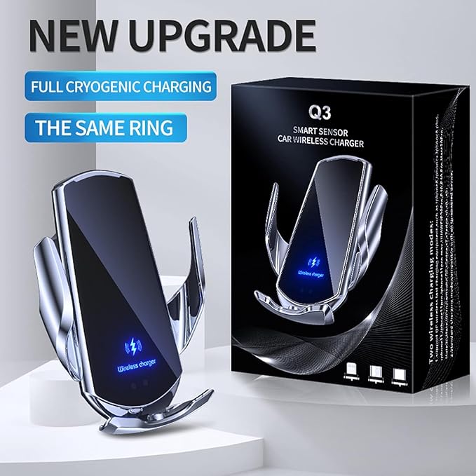 Wireless Car Charger Mount Automotive Electric Induction 15W Wireless Charger Car Auto Clamping Car Phone Holder Mount Wireless Charging Mount Vent Phone Holde Compatible with Android (Silver)