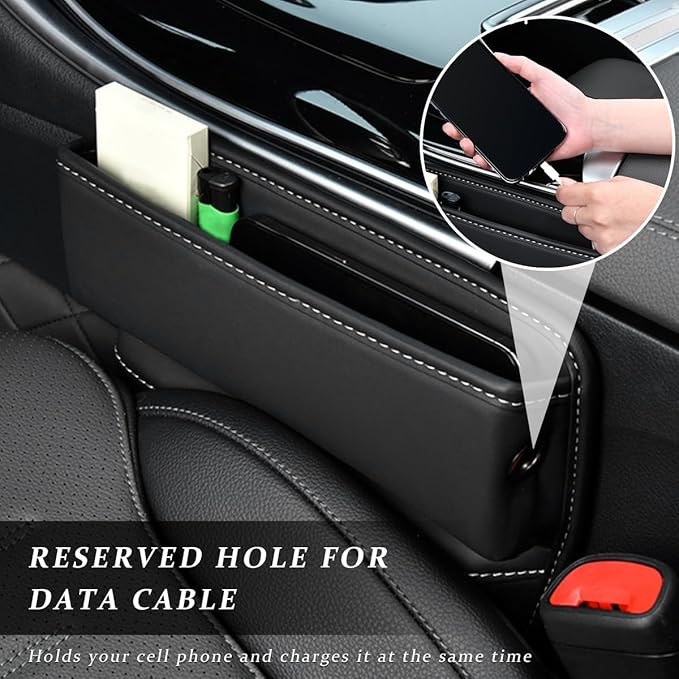 Kewucn Car Seat Gap Organizer, Adjustable Leather Front Seat Gap Filler Storage Box, Multifunctional Auto Console Side Pocket Organizer for Phone Glasses Key Card, Car Accessories (Black)