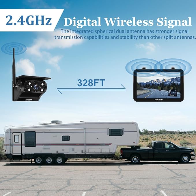 VEKOOTO VK7 2 Magnetic Solar Wireless Backup Camera with 7'' IPS Touchscreen, 15,000mAh Rechargeable, No Wiring, HD1080P Night Vision Wireless Backup Camera for Trucks, RV, Trailer, Camper