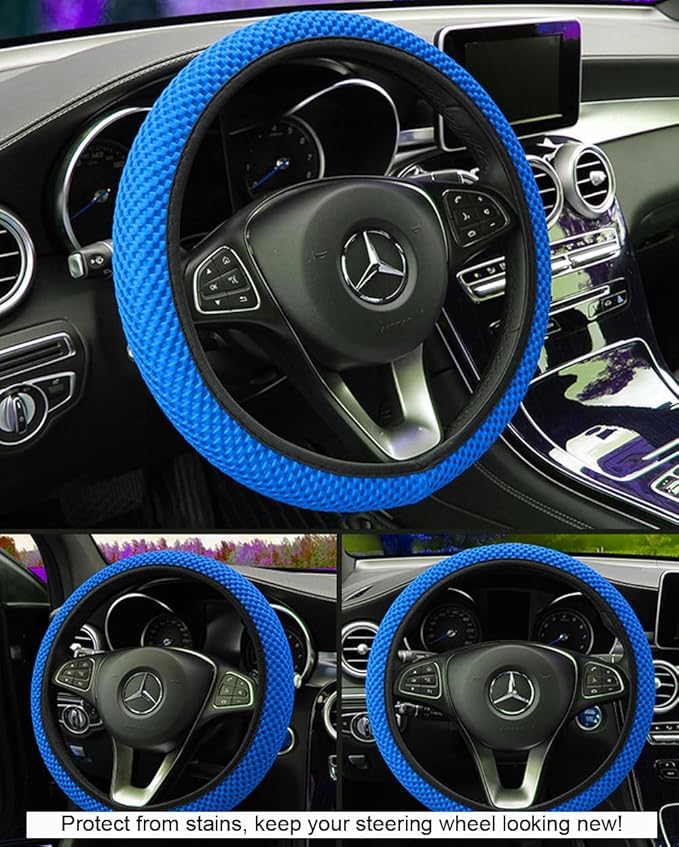 Hiflyer Universal 14.5-15 Inch Steering Wheel Cover, Soft Microfiber Car Wheel Cover, Blue