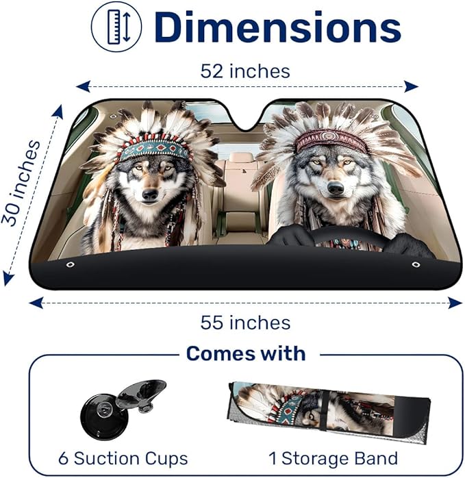 GENANY Wolf Couple Windshield Sun Shade for Car SUV Truck (55x30 Inches), Sun Shade Windshield, Shades for Front Windows, Protector Blocks UV, Spring Car Decor