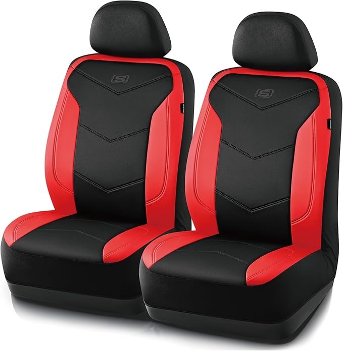 Skechers Memory Foam Seat Covers,Leather Car Seat Covers, Ultimate Comfort & Support Front Seat Covers Airbag Compatible, Automotive Universal Fit Most for SUVs, Vans, Sedans, Cars, Trucks,Red