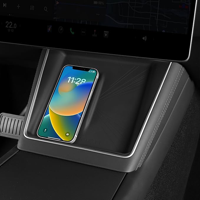 LUCKEASY Wireless Charging Pad for Tesla Model Y Juniper 2025 2026 Center Console Wireless Charger Pad Non-Slip Silicone Mat for Model Y Accessories Black (Lightspeed Texture)