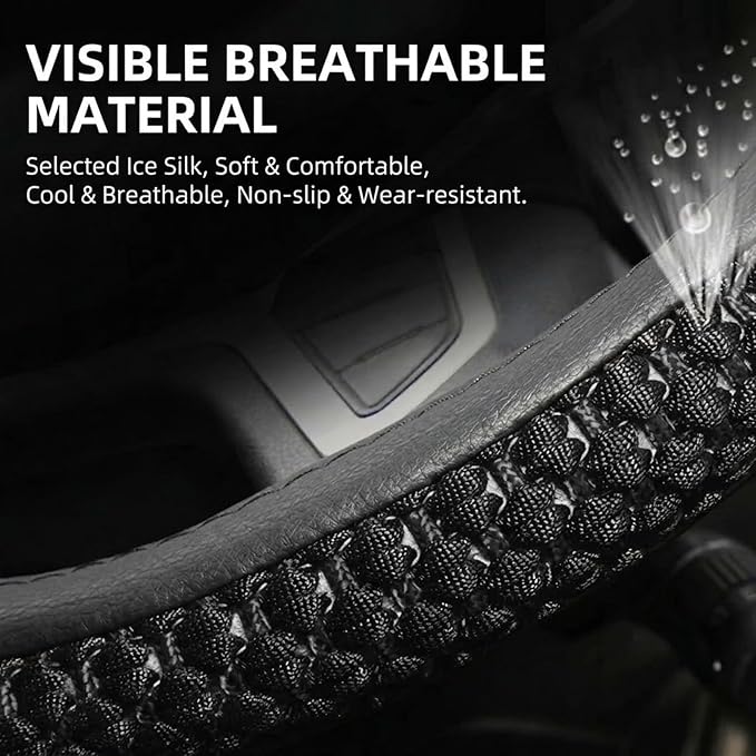 Size 16-20 Inch Ice Silk Ventilation Multi-Style Comfy Grip Steering Wheel Cover for Truck, Bus, Big Rig Trucker,SUV， Anti-Slip Design 16-20 Inch (BlackRed, 17)